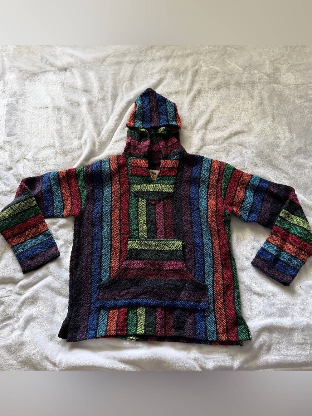 Men's Multicolor Striped Crewneck Baja Pullover Hoodie